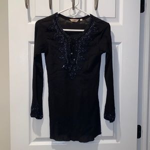 Black gauze and beaded SULU size 2 top. Front tie.